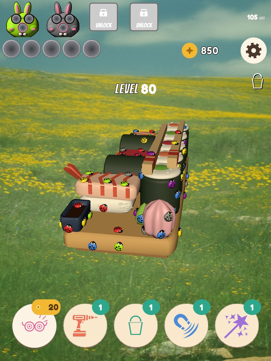 A sushi platter level on iPad — standing maki rolls, nigiri and chopsticks on a board in a field of flowers